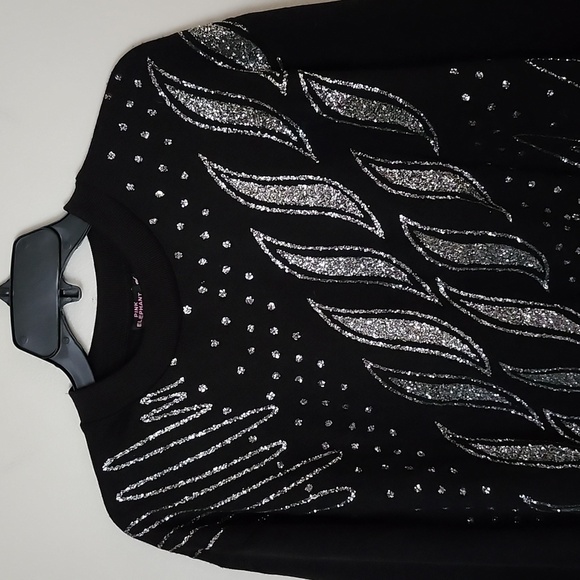 Pink Elephant 80s black and silver glitter paint sweatshirt lightweight, vintage - Picture 2 of 6